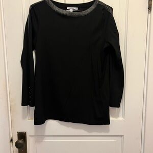 Chico's Black Fitted Blouse with Gray Trim